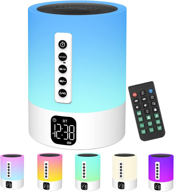 Biseoamz Alarm Clock Bluetooth Speaker, Night Light White Noise Machine Touch Bedside Lamp