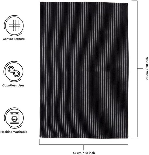 Encasa XO Cotton Kitchen Towel Set, Pack of 4, X-Large 28"x18", Highly Absorbent Hand and Tea Cloth - Butcher Black