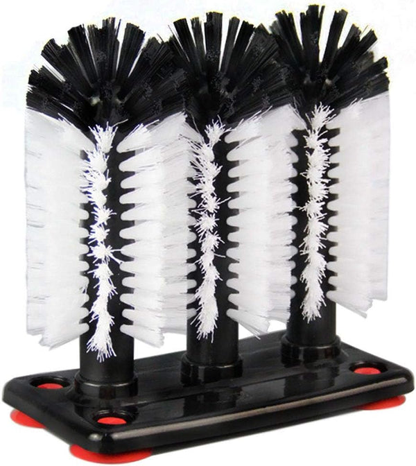 Water Bottle Cleaning Brush, Glass Cup Washer with Suction Base, 3 Head Bristle Brush for Kitchen Tools