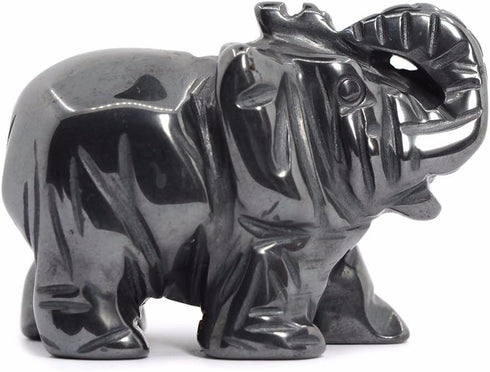 Justinstones 2 Inch Carved Natural Hematite Gemstone Elephant Healing Guardian Statue Figurine Crafts