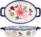 Vintage Style Ceramic Casserole Dish - Flower and Butterfly Ladybug Pattern Baking Pan - 1 PCS - Small Oval with Handles