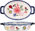 Vintage Style Ceramic Casserole Dish - Flower and Butterfly Ladybug Pattern Baking Pan - 1 PCS - Small Oval with Handles