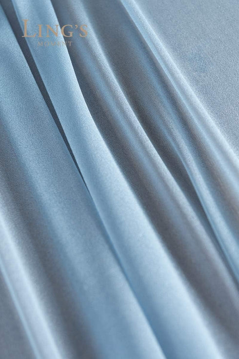 Ling's Moment 14Ft Dusty Blue Sheer Chiffon Table Runner with Silver Sparkle for Rustic Boho Wedding Party Decorations