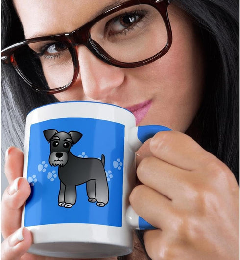 3dRose "Cute Miniature Schnauzer Banded Coat (Salt and Pepper) - Cartoon Dog" Two Tone Blue Mug, 11 oz, Multicolor
