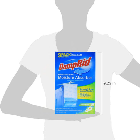DampRid Hanging Bag Moisture Absorber, Pack of 3 (16 oz. each), Blue