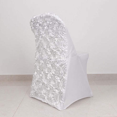 1 Set Rosette Efavormart White Satin Spandex Stretch Folding Chair Cover for Party Dining Chairs Wedding W/Foot Pockets