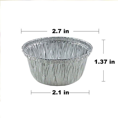 2 Oz Disposable Baking Cups, Tins Foil Pans, 70 mL Aluminum Foil Cupcake Bowl, 100Pcs for Baking, Roasting