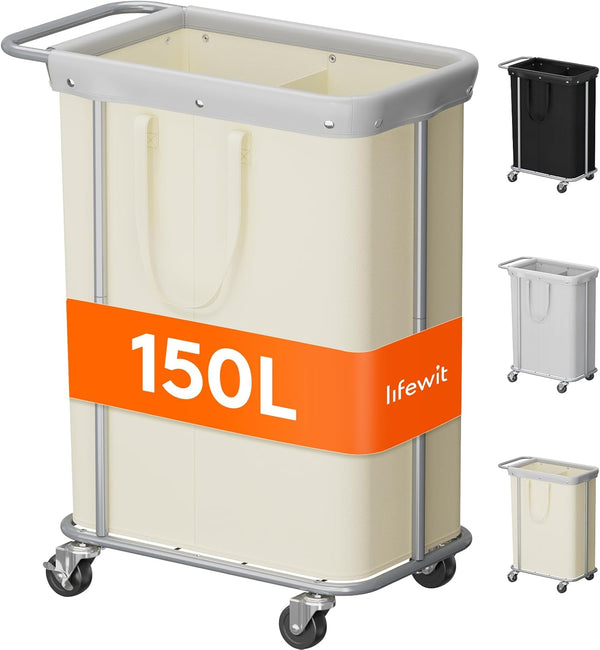 Lifewit 150L Large Laundry Basket with Wheels, Tall 2 Section Laundry Hamper