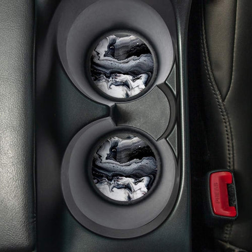 Black Marble Car Coasters for Drinks Set of 2 with Absorbent Coasters, Measures 2.56 inches