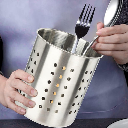 Stainless Steel Kitchen Utensil Holder, Round Organizer for Forks, Spatula, 5.3'' x 5.1" Restaurant Cooking Holder