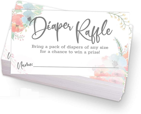 Canopy Street Pastel Watercolor Floral Diaper Raffle Tickets / 50 Baby Shower Drawing Cards / 2" x 3.5" Gender Reveal