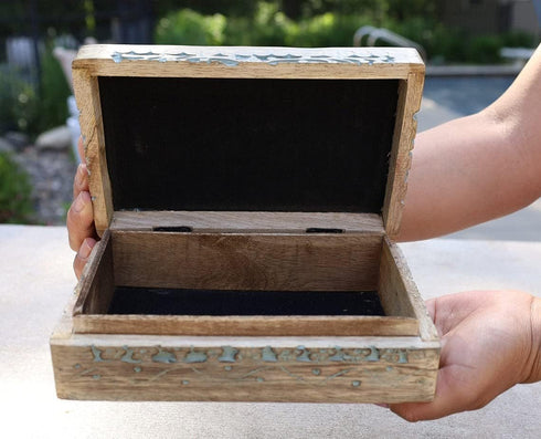 DharmaObjects Triple Moon Hand Carved Jewelry Trinket Keepsake Wooden Storage Box (Turquoise, Large) by DharmaObjects