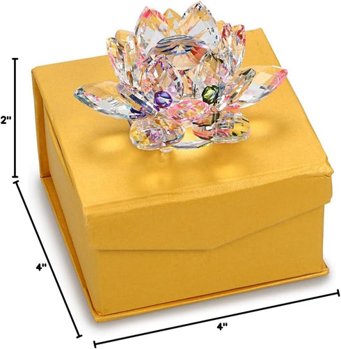 OwnMy Sparkle Crystal Lotus Flower Hue Reflection Feng Shui Home Decor with Gift Box (4 Inch/100MM Rainbow)