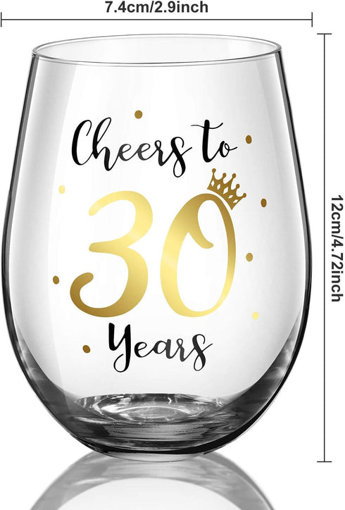 Cheer to 30 Birthday Stemless Wine Glass, 30th Birthday Wine Glass Present for Men Women, 17 oz