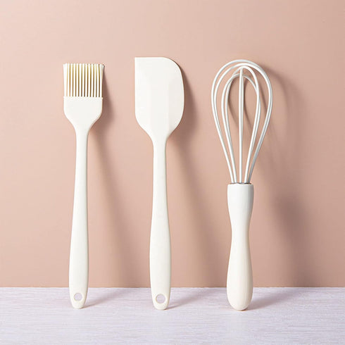 Silicone Spatula Set with Pastry Brush and Whisk, Food Grade High Heat Resistant Kitchen Spatulas (Milk White)