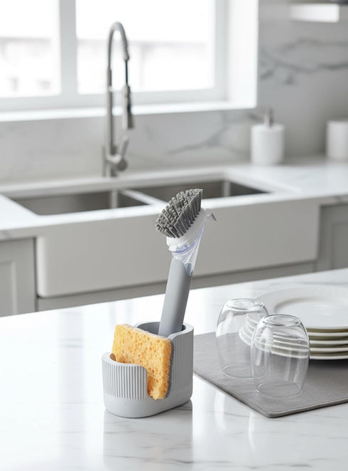 2-in-1 Diatomite Sponge Holder for Kitchen Sink, Quick-Drying Sponge and Dish Brush Holder, Absorbent Stone Sink Caddy