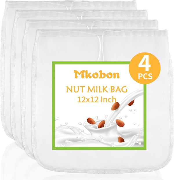 XL 4 Pcs Food Grade Nut Milk Bag Reusable, Grade 100, 12"