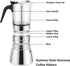 4/6/ 9 360ml/12.7oz/9 cup=40ml) Geesta Premium Crystal Glass-Top Stovetop Espresso Moka Pot - Cups Stainless Steel