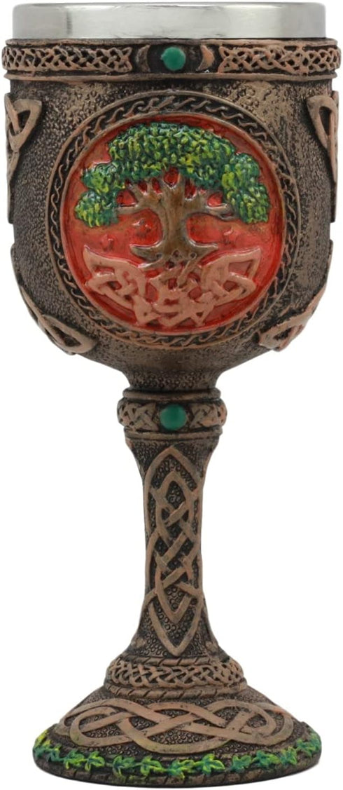 Ebros Colorful Celtic Knotwork Cosmic Sacred Tree of Life Yggdrasil Wine Goblet, 5oz Vial of Fertility and Immortality