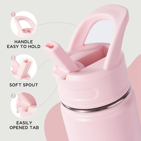 12oz Fijinhom Kids Water Bottle for School, Toddler Bottles with Straws, Stainless Steel Vacuum Insulated Water Bottle