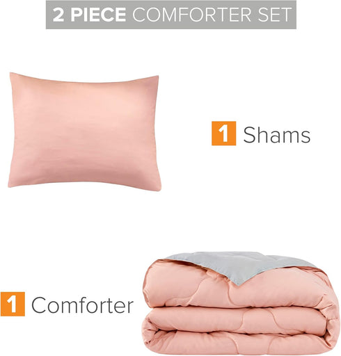 Comfort Spaces Vixie Reversible Comforter Set, Twin/Twin XL 2 Piece, Coral/Gray, Trendy Geometric Quilted Cover