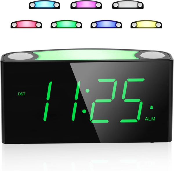 Digital Alarm Clock for Bedroom, 7 Color Night Light, USB Charger, Large Number Screen & Dimmer