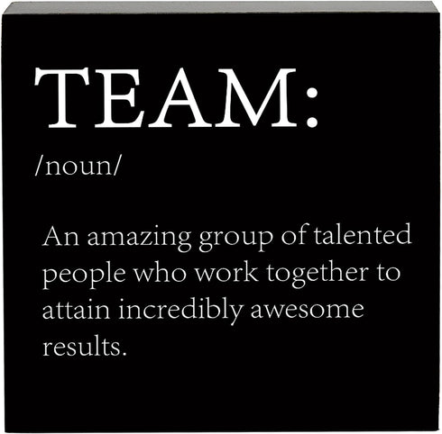 Inspirational Team Noun Wooden Box Sign, Team Definition Teamwork Sign for Office Home Farmhouse Desk Decor, Gifts