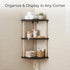 3-Tier REFGY Corner Floating Shelves with Aesthetic Greenery & Fairy Lights - Premium Wood-Textured Boho Wall Hanging