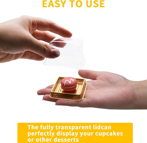 50 Set Gold Bottom Clear Cover Plastic Mini Cake Box, Muffin Box, Moon Cake Box
