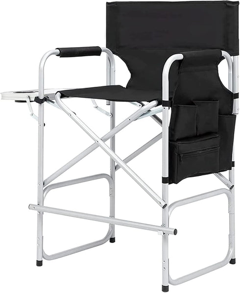 Tall Directors Chair, 41'' Portable Makeup Artist Chair with Side Table, Tall