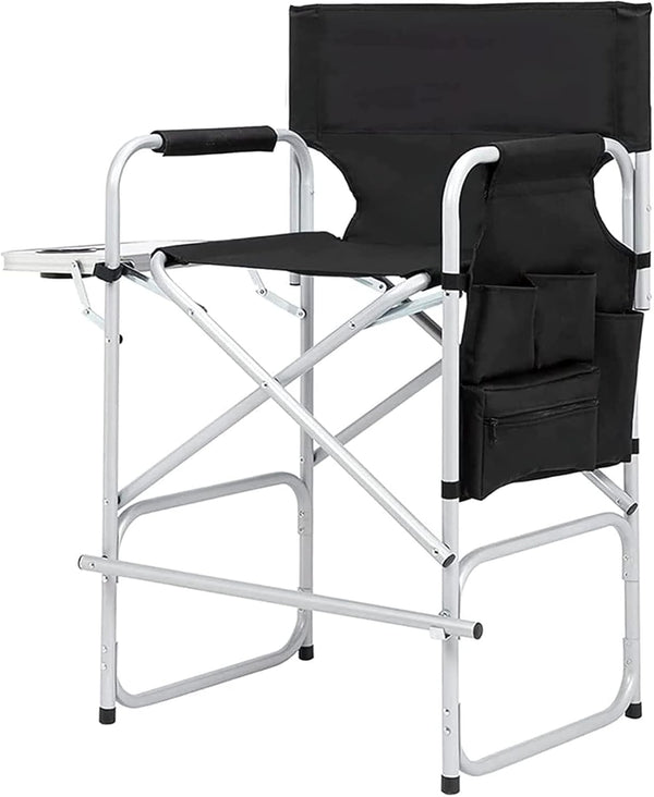 Tall Directors Chair, 41'' Portable Makeup Artist Chair with Side Table, Tall