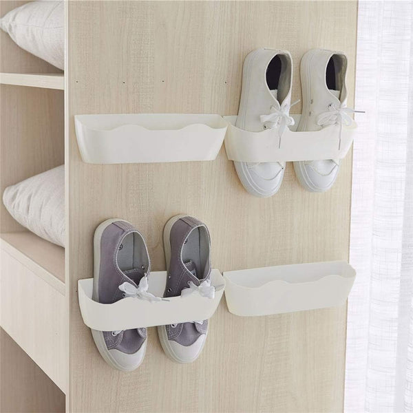 Wall Mounted Shoes Rack 4pcs with Sticky Hanging Strips, Plastic Shoes Holder