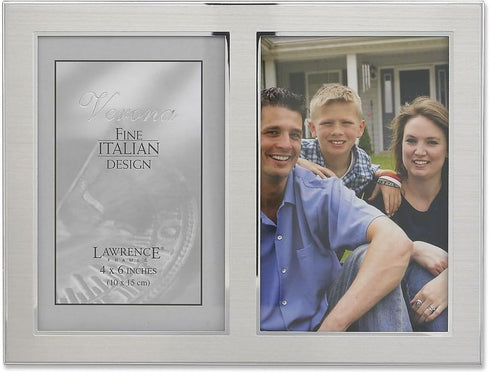 Lawrence Frames 2-Tone Double Opening Panel Picture Frame, 4 by 6-Inch, Brushed Silver Metal
