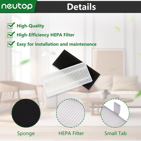 Neutop Replacement Filters - Compatible with Ecovacs Deebot N79S N79 DN622 N79W, Robot Vacuums, 9-Pack