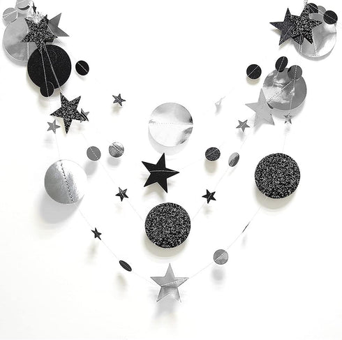Decor365 Black Glitter Rose Gold Circle Garlands - Twinkle Little Star Party Decoration Hanging Banner Backdrop for
