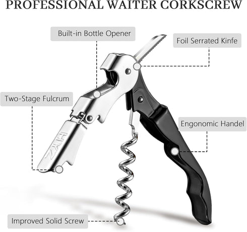 HYZ 2-Pack Wine Opener Waiter Corkscrew, Professional Wine Key with Foil Cutter, Manual Double Hinged (Black)