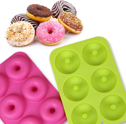 homEdge Silicone Donut Molds, 3-Pack Non-Stick Food Grade Silicone Pans for Donut Baking – Green, Pink, Blue