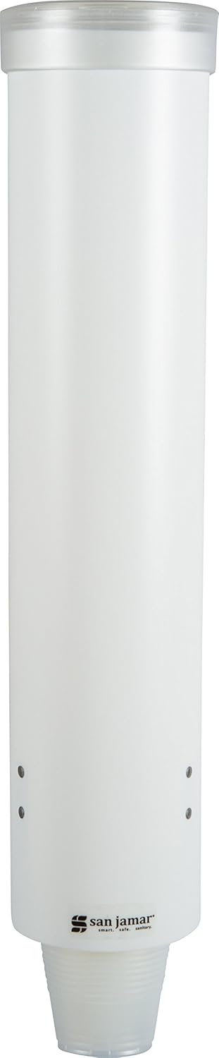 San Jamar Medium Cup Dispenser for 4-10 Oz. Cups, White Plastic, 16 Inches, Flip Cap for Restaurants