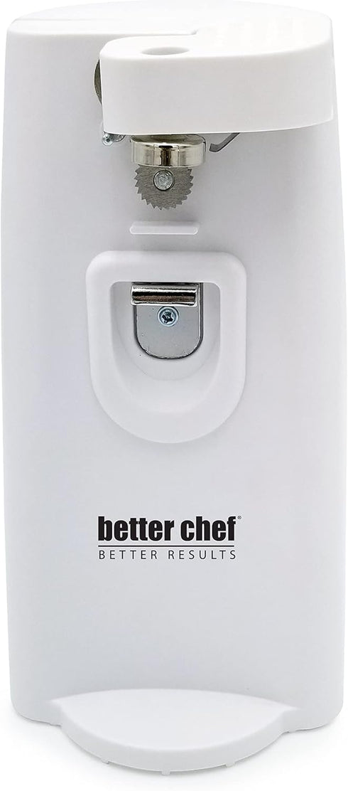 Better Chef Electric Tall Can Opener, 3-in-1 with Built-in Knife Sharpener & Bottle Opener, Auto-Stop (White)