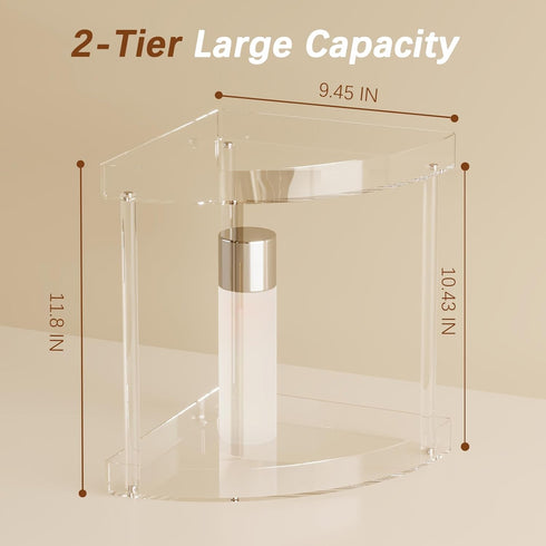 Counter Countertop 2 Bathroom Organizer Tier Storage Acrylic Corner Makeup Organizer for Makeup, Perfume, Vanity, Spice