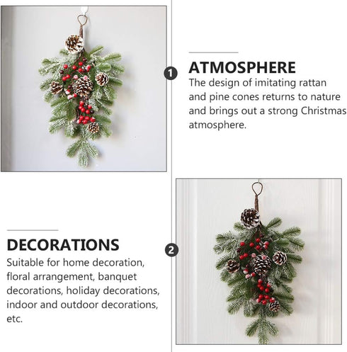 BESTOYARD Artificial 21.7in Christmas Teardrop Swag, Pine and Pinecone Door Decoration for Holiday Decor