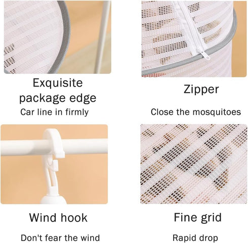 RVXlRDN 3 Herb Drying Rack, Layer Foldable Hanging Mesh Net with Zipper, Outdoor Drying Rack Mesh Dryer for Drying Herb