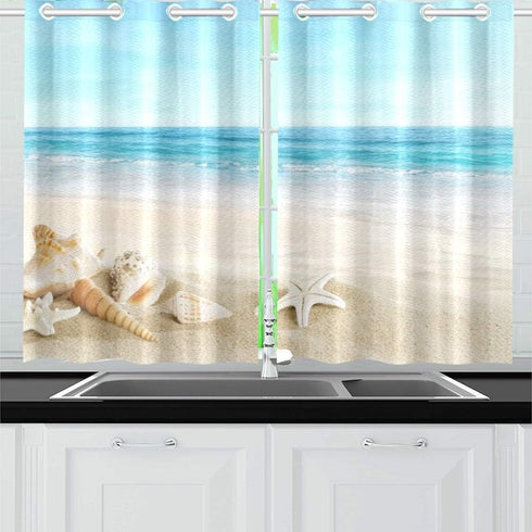 ALALAL Beach Bathroom Curtains, Summer Tropical Starfish Seashell Grommet Privacy Curtain, 2 Panels 26 x 39 Inch