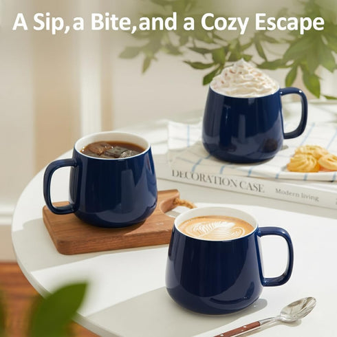 16oz Set 4 Teocera Ceramic Coffee Mugs of Stackable Latte Cups, Microwave, Dishwasher & Oven Safe Ideal for Coffee