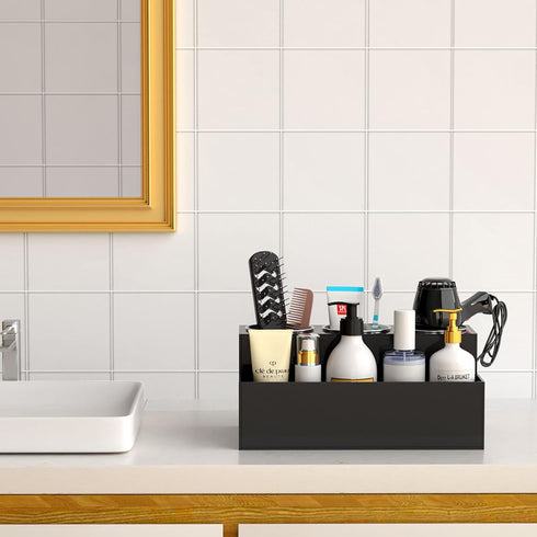 NIUBEE Hair Tool Organizer, Black Acrylic Blow Dryer and Styling Organizer, Bathroom Countertop Storage Stand