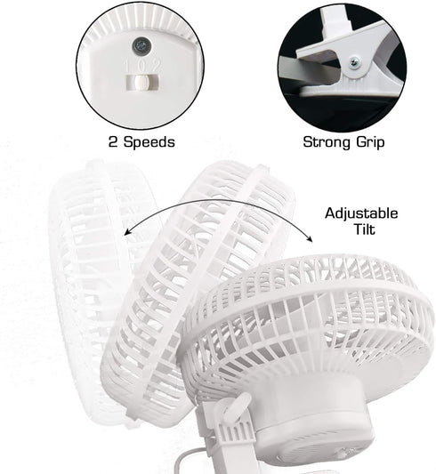 Hurricane Classic 6 Inch Clip Fan - 2 Speed Portable Mini Desk Fan with Adjustable Tilt for Home and Travel