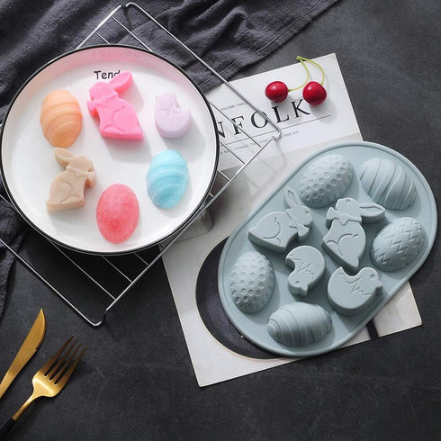2 Pack Easter Rabbit Bunny Egg Silicone Molds, 3D Easter-theme Baking Mould Tray for DIY Baking Tool, Chocolate Cake