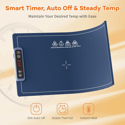 UJR 5 Portable Food Warmer Warming Mat: Electric Rollable Warming Tray for food with Real-Time Temp Display, Temp