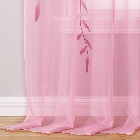 BROSHAN Pink Sheer Curtains Set, 2 Panels 78 inches Long, Pretty Printed Drapes for Girls Bedroom & Nursery