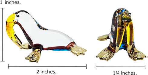 Tiny 2" Brown Blue Gold Lift Head Walrus Seal Sea Lion, Miniature Hand Blown Glass Animal